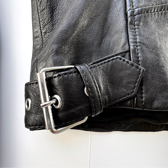 Lucky Brand Black Leather Moto Jacket Women’s Medium Silver Hardware - Picture 6 of 10